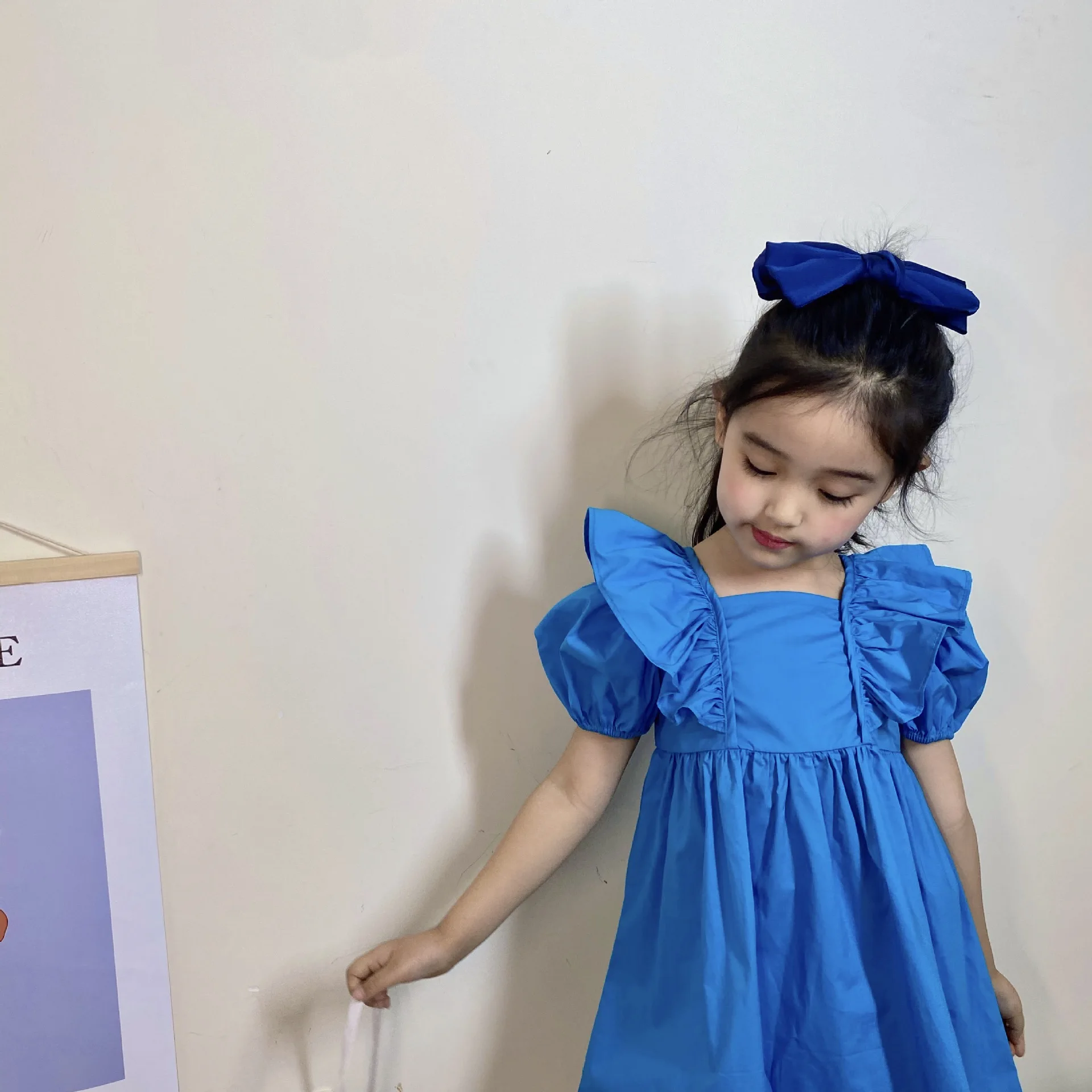 

Dress Short Sleeve Knee Length Pullover A-line Solid Regular Cotton New Fashion Simple Sweet Comfortable Summer Children Girls