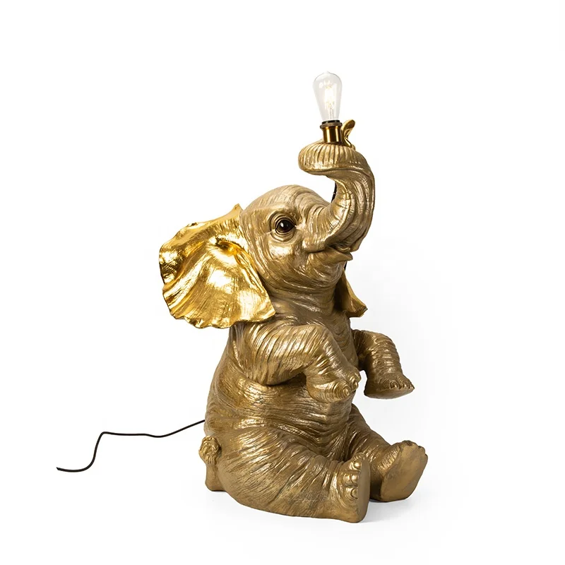 

High Quality Hotel Bedroom Golden Resin Wild Animal Table Lamp Elephant Shape Animal Large Sculpture Floor Lamp