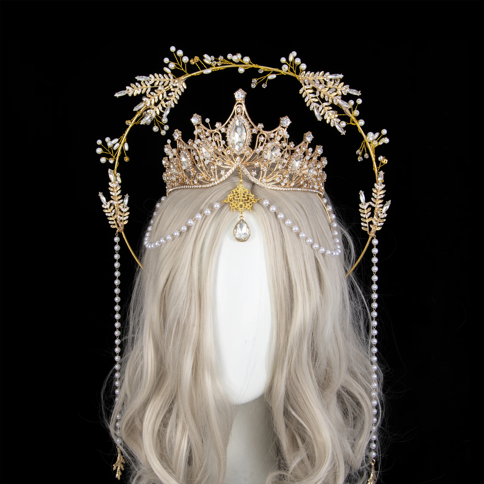 

Goddess Halo Crown Headpiece Wedding Crown Halo With Crystal Lolita Headband Angel Princess Tiaras and Crowns for Women