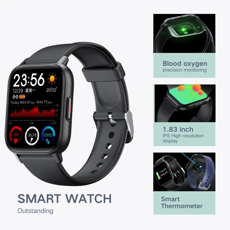 

New QS16Pro Smart Watch 1.85inch IPS Display Blood Oxygen Heart Rate Body Temperature Health Monitoring Sports Smart Bracelet