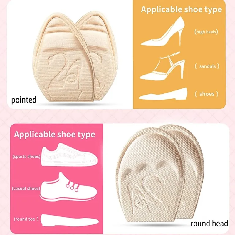 Forefoot Pads for Women High Heels Half Insoles Forefoot Anti-Slip Pain Relief Insert Shoe Size Reduce Filler for Too Big Shoes