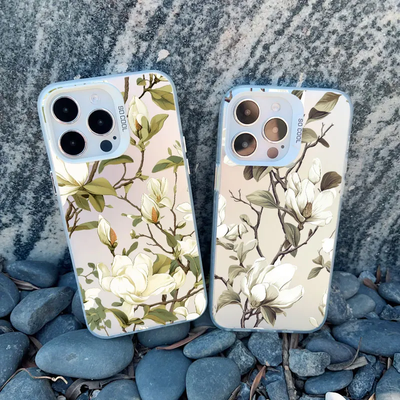 Белый чехол для телефона с цветком магнолии iPhone 14 Pro Max Plus 15 13 Mini 12 11 ударопрочный
