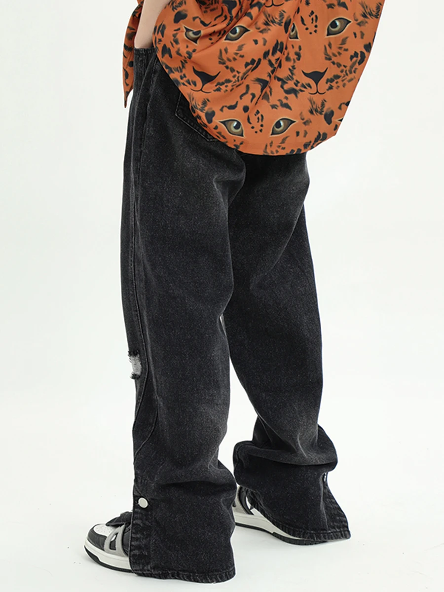 Fashion Brand Embroidered Letters Y2k Men Jeans Street Side Buttons Loose Wide Leg Long Pants Streetwear Men Jeans Pants