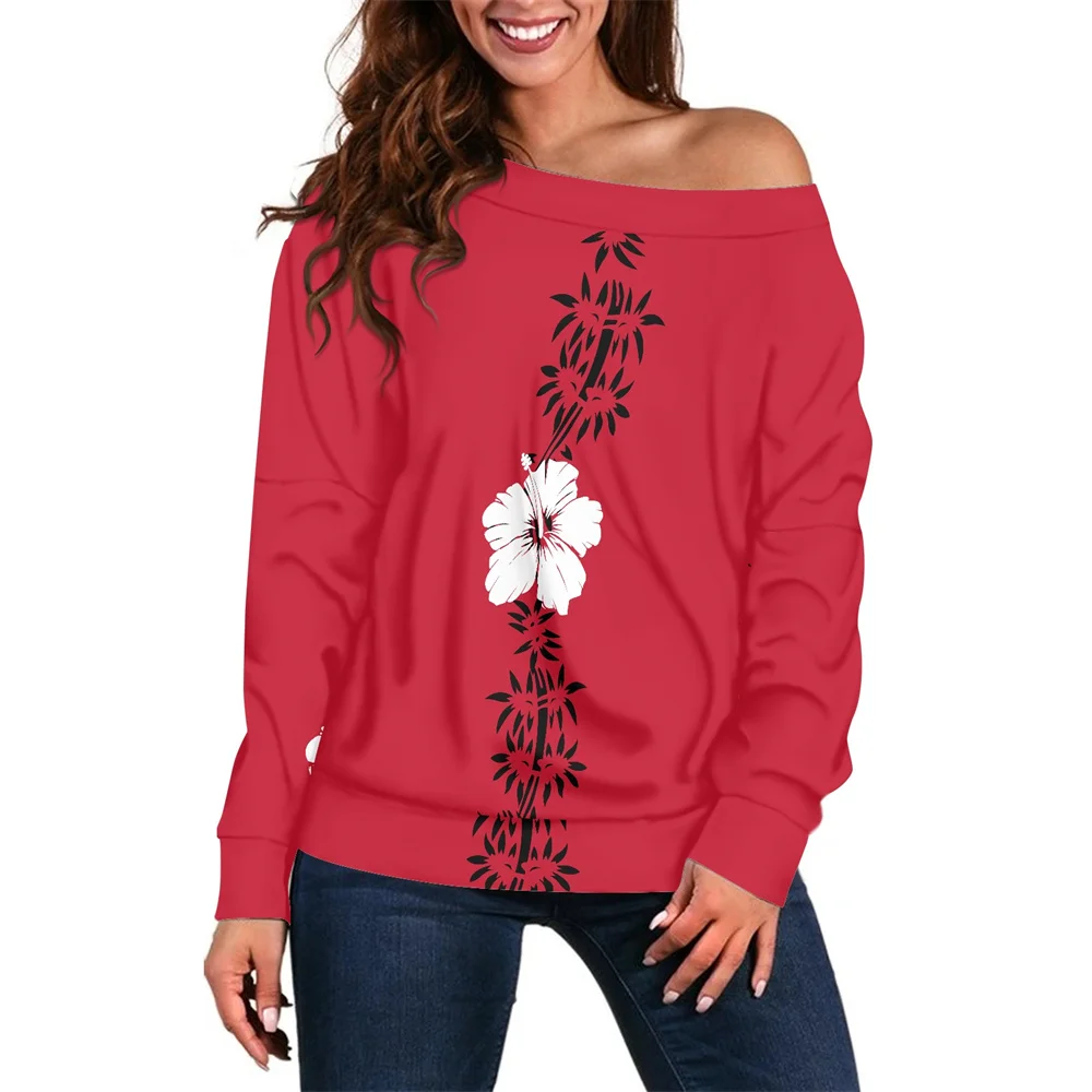 

Sublimation Print Sexy Blouse Polynesian Tribal Hibiscus Samoa Fijian Print Fashion Woman Shirts Autumn Long Sleeve Loose Blouse