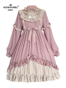 Платье в японском стиле Лолиты для девочек, готическое винтажное викторианское платье с длинными рукавами и высокой талией, с оборками, кружевное вечернее платье, костюм