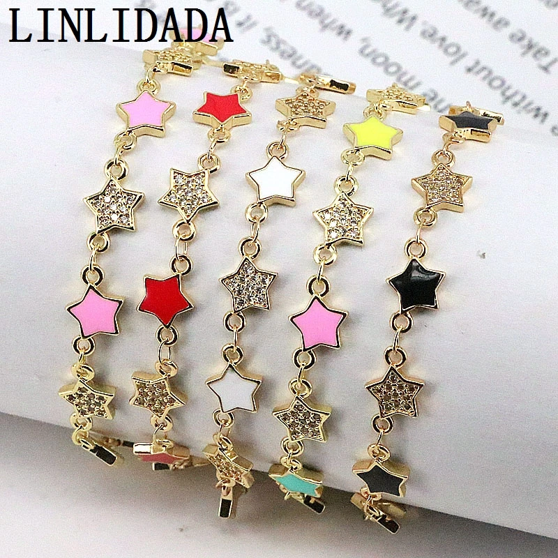 

6 шт. Блестящий эмалевый браслет с фианитами звёзд браслет-цепочка для женщин очаровательный позолоченный браслет 2022 трендовые элегантные ...