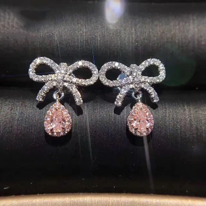 

New Products Original Waterdrop Bows Earrings Women Super Shining High Carbon Diamonds Stud Earrings Luxury Jewelry Gifts Party