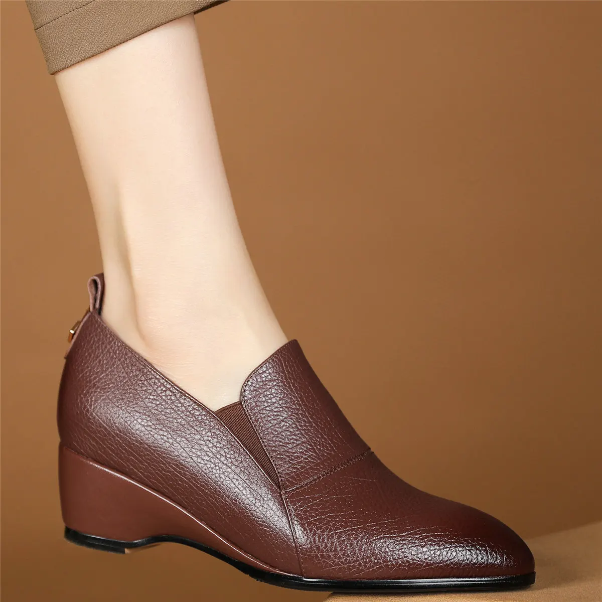 Wedges Oxfords Party Shoes Women Slip On Genuine Leather Med Heels Platform Pumps Female Round Toe Fashion Sneakers Casual Shoes