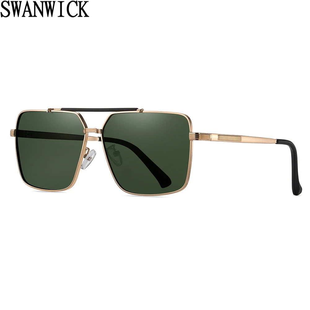 

Мужские солнцезащитные очки Swanwick, поляризованные очки uv400 с двойной перемычкой и металлической оправой, квадратные солнцезащитные очки зеленого, коричневого цвета, Лидер продаж, для лета