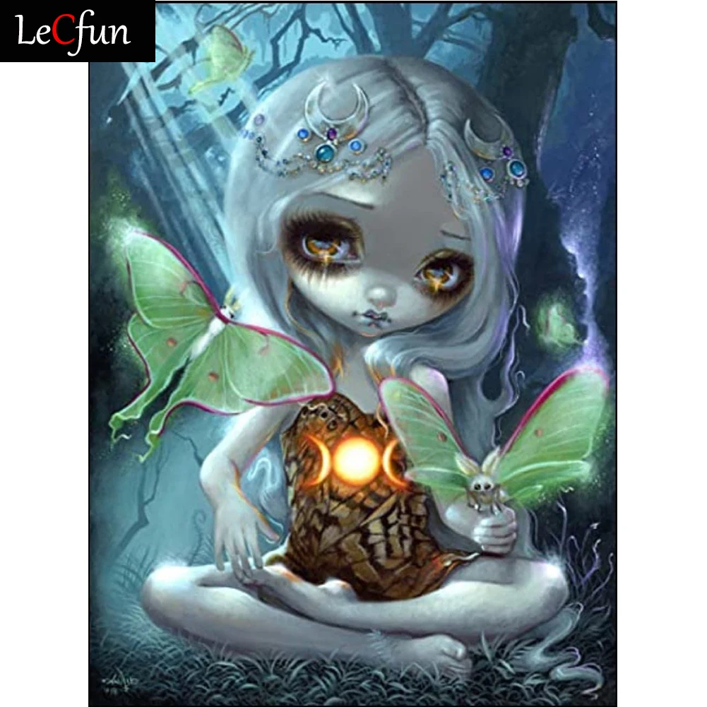 LeCfun 5D Full Drill Big Eyes Girl Diamond Painting Kits Diamonds Art Square/Round Gem Dotz Rhineston Paint By Number Halloween