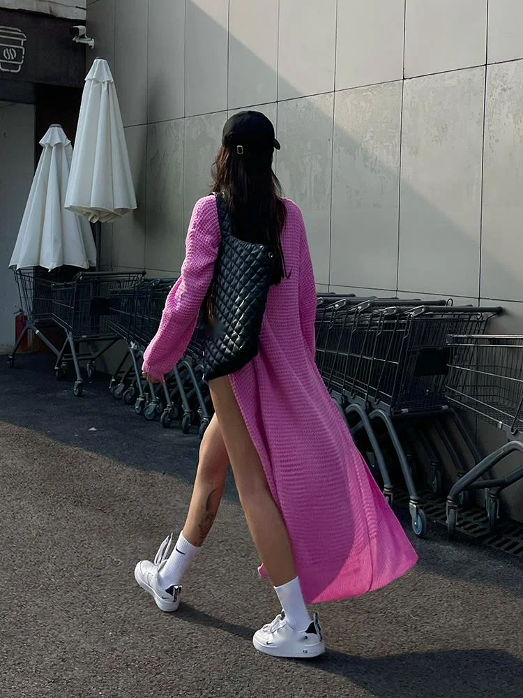 

Pink Long Knitted WOMENGAGA Cardigan Sweater Women's Spring 2023 New Casual Loose Lazy Sweater Coat Fashion Korean Women V8UJ