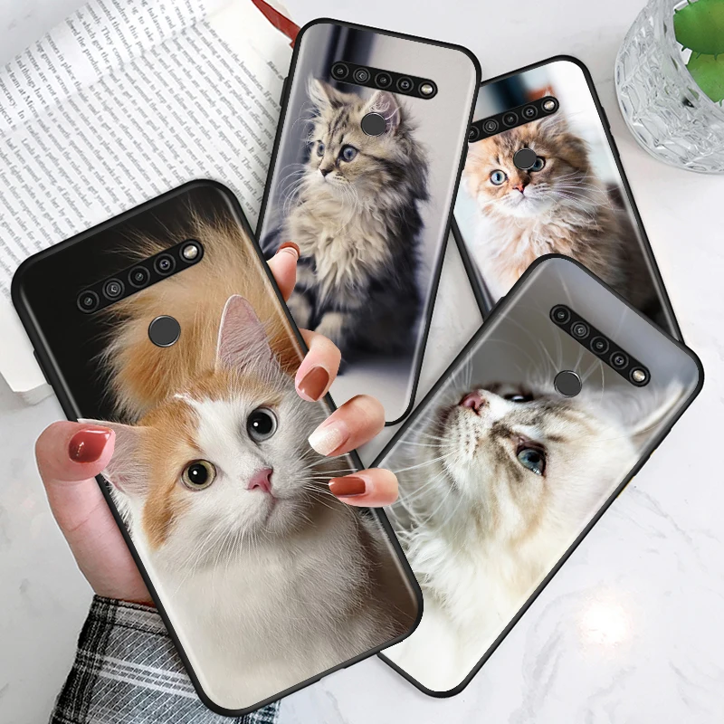 

Cute Cat Kitten Kawaii For LG K92 V60 V50S V40 V35 V30S G8X ThinQ K50S K40S K71 K22 K61 Q60 Soft Black Phone Case