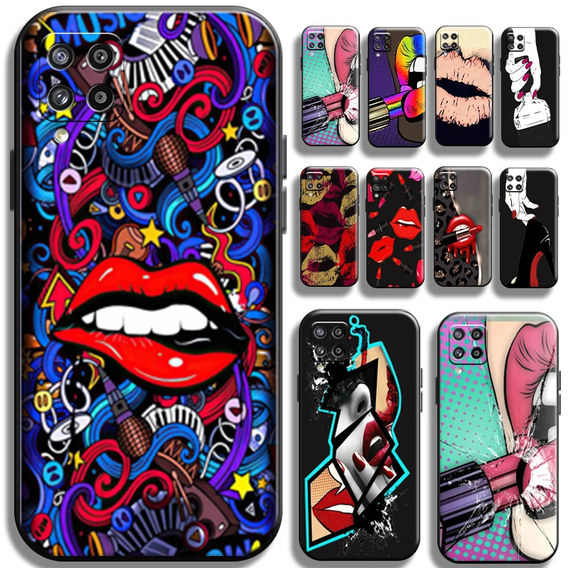 

Sexy Girl Kiss Red Lips For Samsung Galaxy A22 A22 5G Phone Case Coque Cover TPU Shockproof Back Black Full Protection Shell