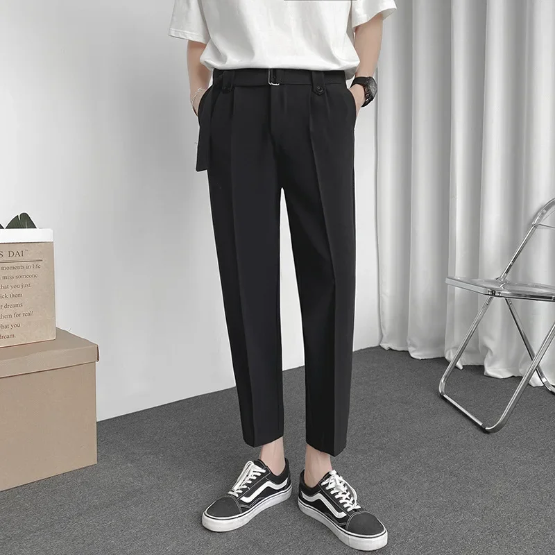 Летние тонкие мужские костюмные брюки в корейском стиле повседневные модные для