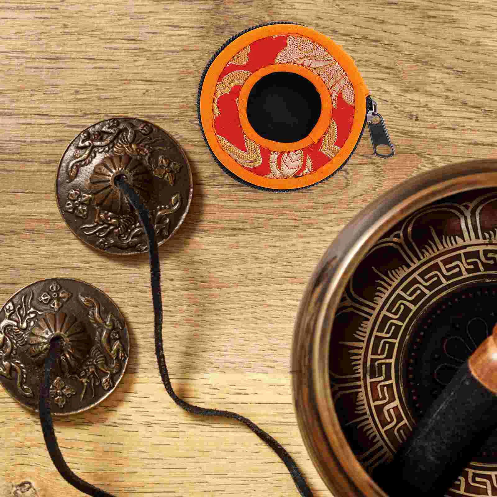 Buddha Sound Bowl Finger Cymbals Packs Meditation Bell Container Tibetan Religious Bag Temple