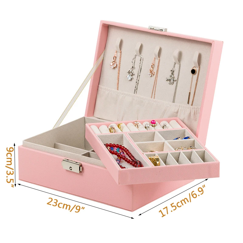 Multi-functional Jewelry Box Three-layer Leather Drawer-style Earrings Lock Jewelers Waterproof Display Organizer Boxes Supplies