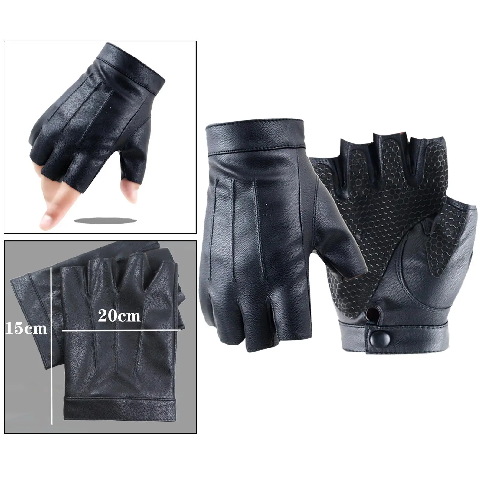 

Shockproof PU Leather Gloves Half Finger Gloves for Motorcycle Hiking Riding