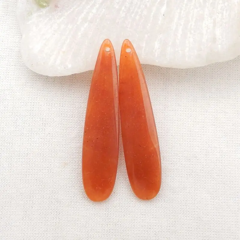 

Natural Red Aventurine Carved Leaf Handmade Earrings 33x23x4mm 9g