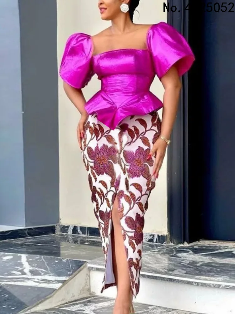 

Комплект из 2 предметов, африканские платья для женщин, облегающее Сексуальное Платье макси с разрезом, элегантные свадебные платья, анкарс...