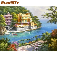 ruopoty 60x75cm frame painting by numbers seaside resort scenery oil paint kits modern home living room wall decoration arts