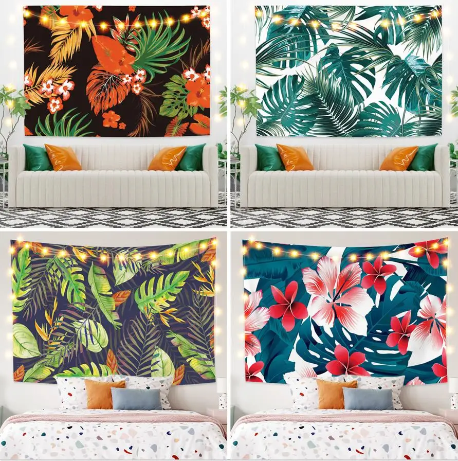 

Laeacco гобелен с изображением тропических растений листьев Красочные цветы печать на стене подвесное модное пляжное полотенце прикроватное ...