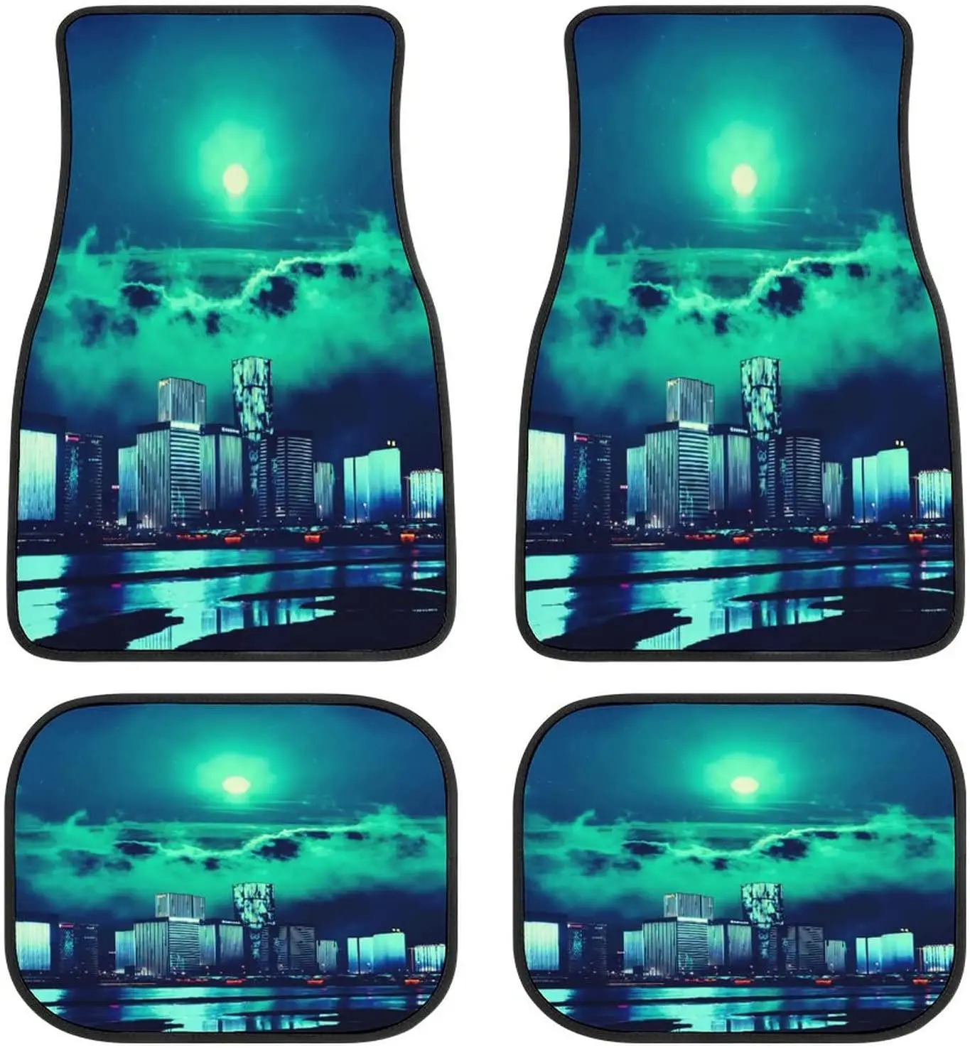 

Neon City View Night Sunset Car Mats Universal Fit Car Floor Mats Fashion Soft Waterproof Car Carpet Front&Rear 4 Pieces Full Se