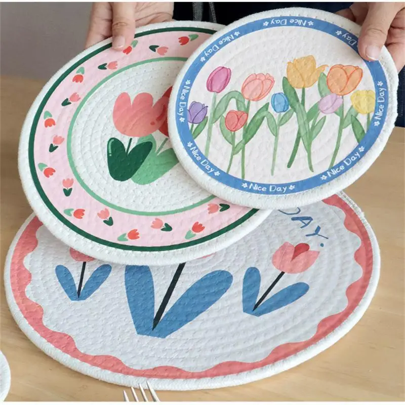 

18cm Dining Table Pads Kitchen Table Mats 1pcs Placemat Pad Tableware Mats Coasters Kitchen Tool Cotton Cord Heat Insulation Pad