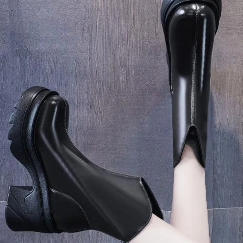 Women's Winter Shoes Punk Street Thick Heel Chelsea Boots Women's Round Head Mid Calf Soft Boots Women Shoes 2023