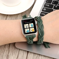 leather braided strap for apple watch 7 6 5 4 3 se 45mm 41mm 44mm 40mm 42mm 38mm women double loop wristband correa iwatch belt