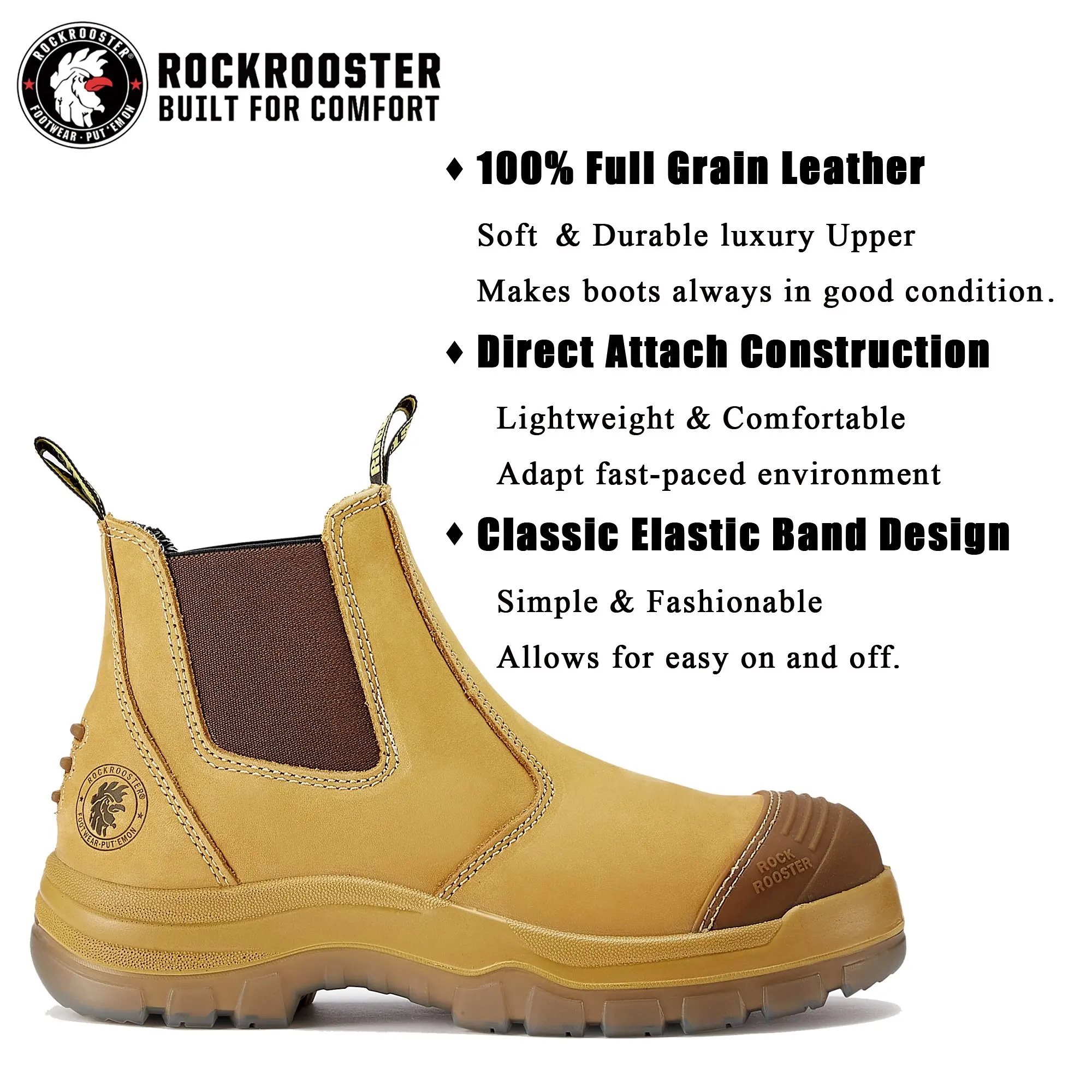 Фото ROCKROOSTER треккинговые ботинки для мужчин; Водонепроницаемые треккинговые ботинки из кожи с натуральным лицевым покрытием; Рабочие ботинки со стальным носком; Дышащие ботильоны №4