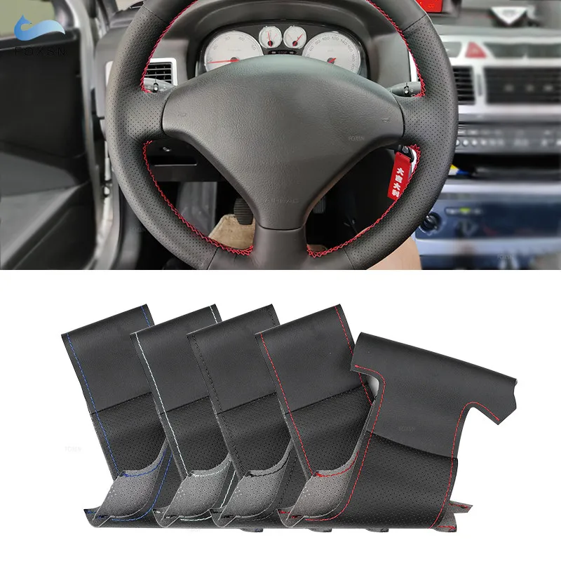 

For Peugeot 307 CC 407 SW 2004 2005 - 2009 Perforated Microfiber Leather DIY Hand-stitched Steering Wheel Cover Protective Trim