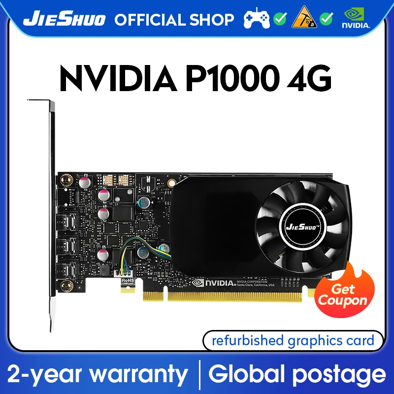 

JIESHUO P1000 4G Video Graphics Card Gpu NVIDIA 128bit GDDR5 P1000 4gb Supports PC Desktop Office KAS ETC RVN CFX Eth Btc