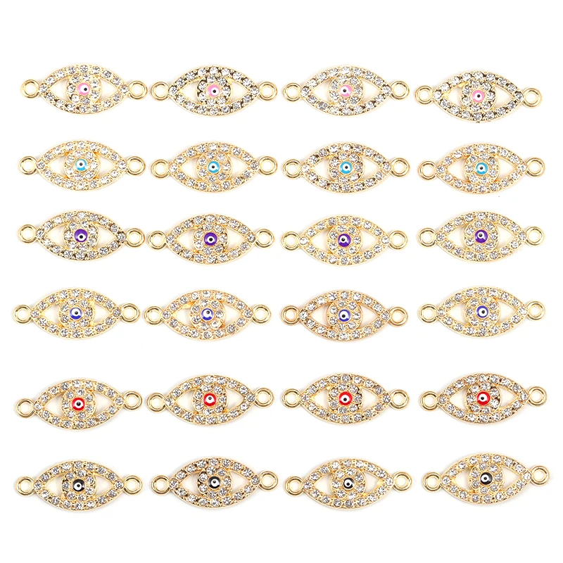 15Pcs 11*26MM Delicate Alloy Enamel Evil Eye Inaid Rhinestone Charms Connectors For Jewelry Earrings Necklace DIY Making Crafts
