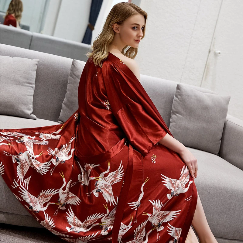 

Women Sexy Silk Satin Lingerie Lady Nightwear Bathrobe Sleepwear Belt Robe Nightgown Clothes Robe Sets