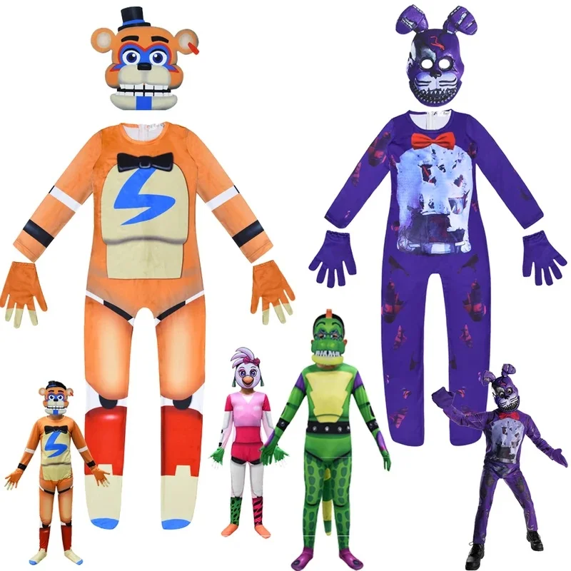 Фото Премиум костюм для косплея Fnaf Horriable на Хэллоуин: комбинезон Фредди + маска + перчатки, медведь-кошмар Бонни А. №2