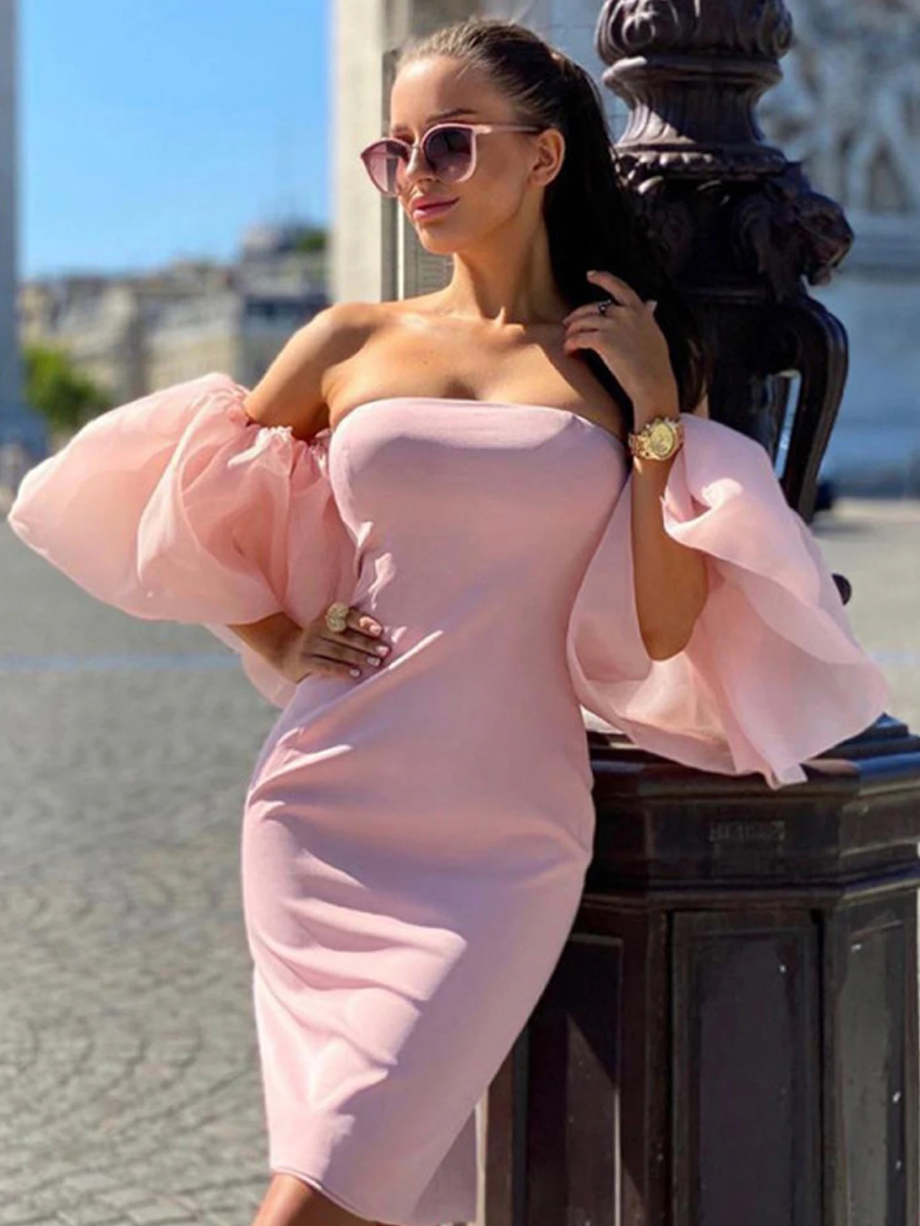

Adyce 2022 New Autumn Women Fashion Off Shoulder Dress Sexy Lace Pink Mini Slash Neck Club Celebrity Runway Party Dress Vestidos