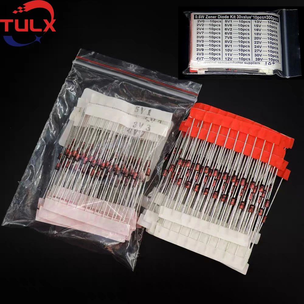 

300PCS 30Values*10pcs 2V~39V Diode kit 0.5W Zener Voltage Regulator 39V 30V 27V 24V 22V 20V 18V 16V 15V 13V 12V 11V 10V..Assort