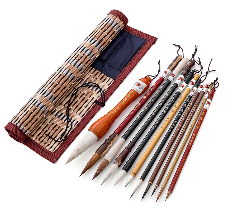 Chinese Calligraphy Brush Set Kanji Japanese Sumi Painting Drawing Artist Writing Brushes Roll-up Bamboo Brush Holder Pen Bag
