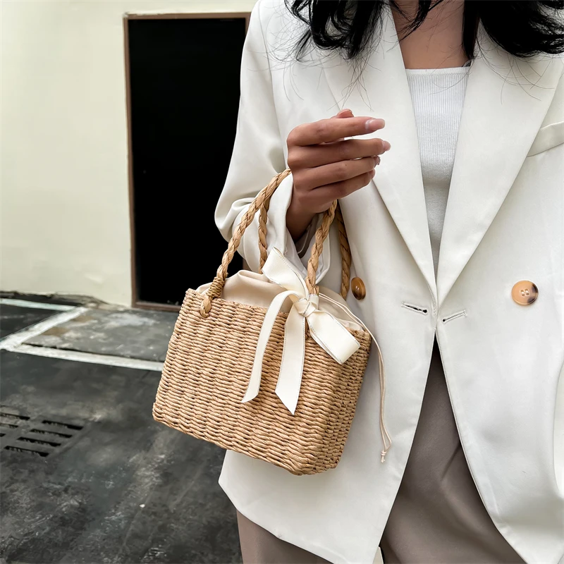 

Summer Simple Women's Straw Bags Purses and Handbags Luxury Designer Tote Bag High Quality Female Leisure Woven Bag