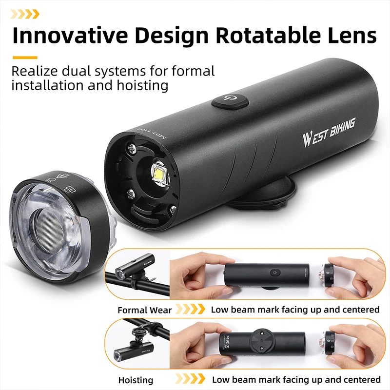 Велосипедные фары WEST BIKING 600/1200/1500 люмен вращающаяся линза IP66 водонепроницаемая