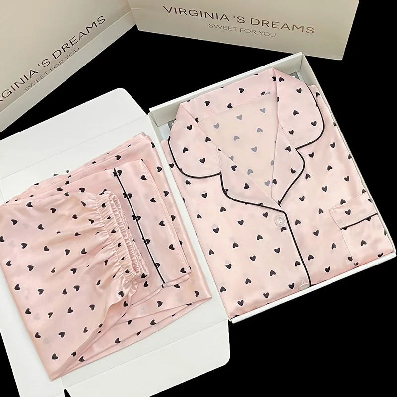 Пижама женская с длинным рукавом атласная Шелковая пижама во французском стиле