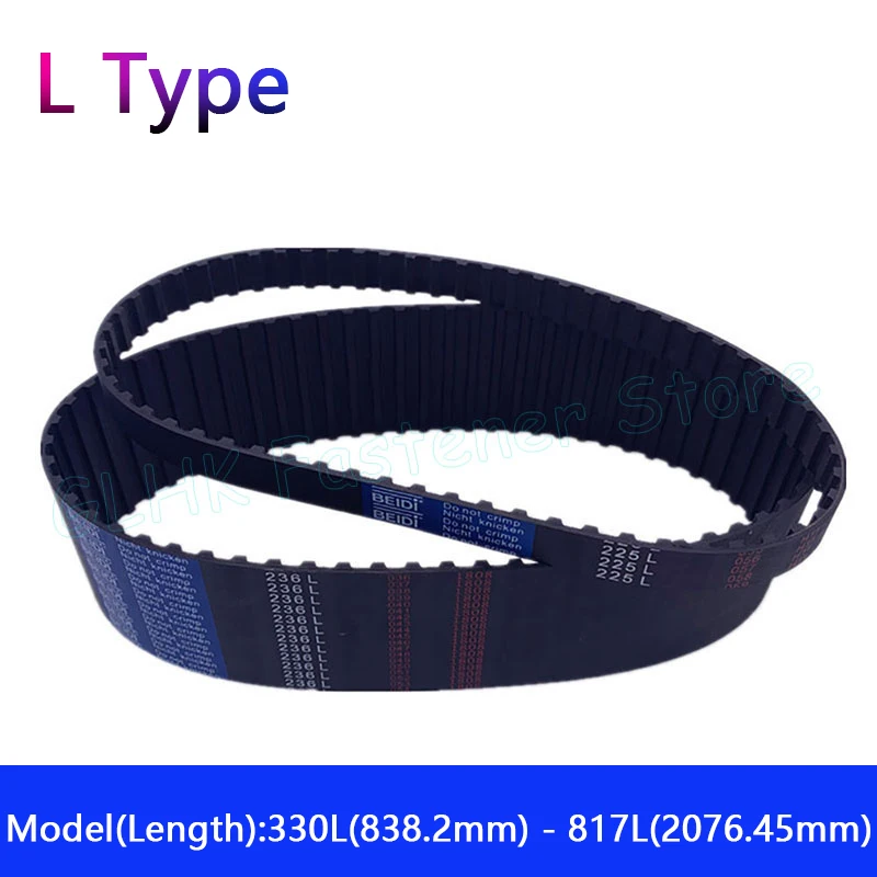 

Width 12.7/20/25/38mm L Type Drive Belts Pitch 9.525mm Rubber Closed Loop Timing Belt 330L 334L 337L 390L 394L to 817L