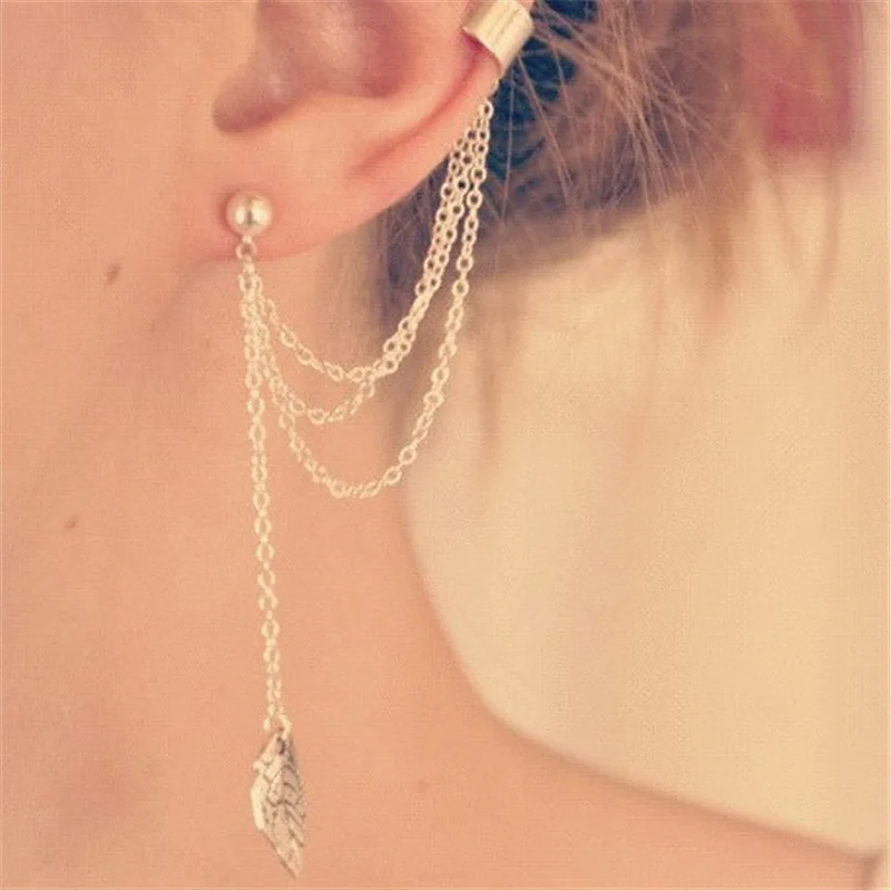 

Simple and Versatile Ear Clip Alloy Leaf Tassel Geometric Earrings (Necessary for Fairies)