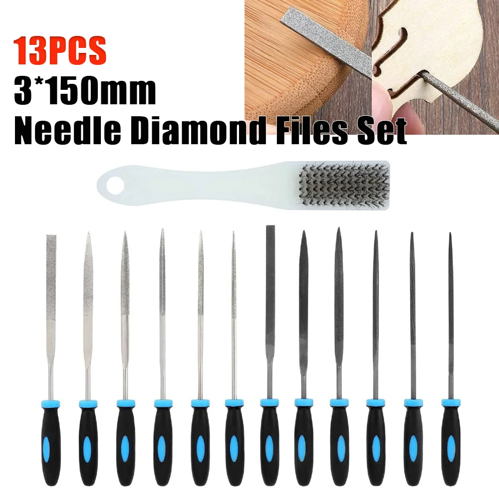 

13PCS Small File Set Needle Diamond Files 6Pcs Jewlers Files & 6 Steel Files For Precision Metal File Work Wood Files