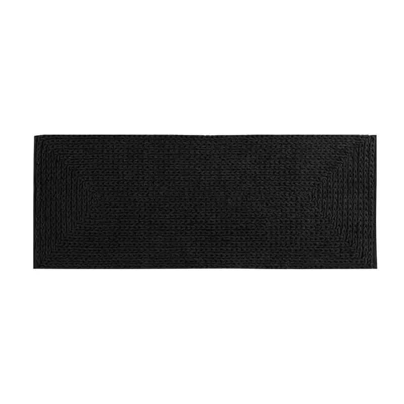 

Braided Black Cotton Chenille Bath Runner Rug, 24" x 60"