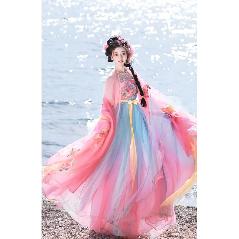 

Chinese Style Mermaid Princess Dress Tang Dynasty Big Sleeve Dress Original Embroidery Hanfu Female Spring and Summer Fairy Set