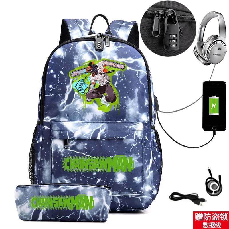 

Chainsaw Man children's bag travel bag leisure bag youth student school bag USB bag animation printing bag children's backpack