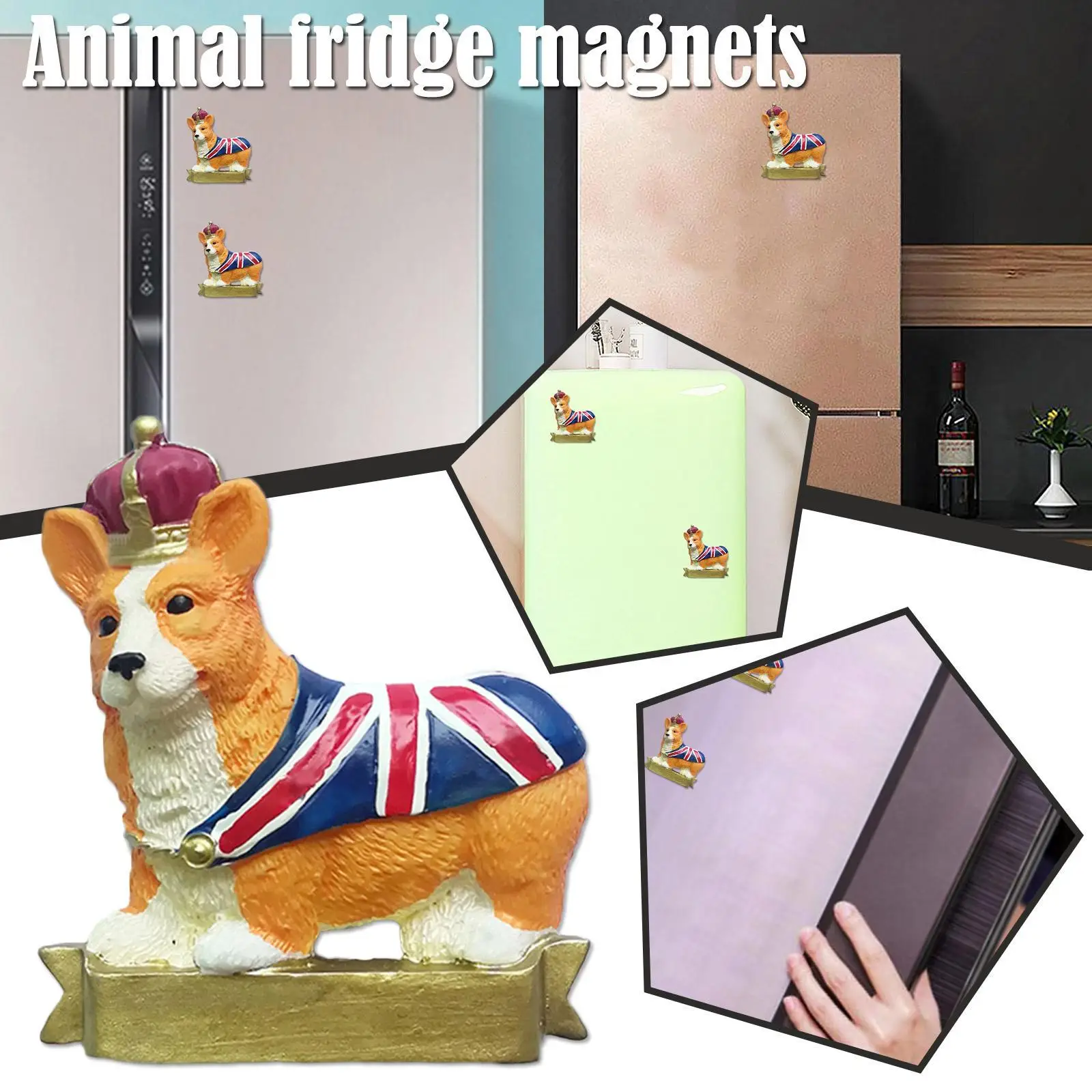 

Crafts Queen Elizabeth II Pet Dog Fridge Magnet Lovely Corgi Simulation Dog Animals British Corgi Dog Animal Fridge Magnet