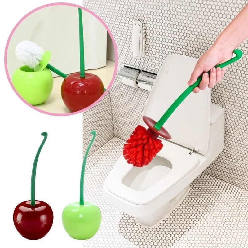 

Red/Green Cherry Shaped Toilet Brush Holder Set Bathroom Cleaning Kit Cleaner Creative Lovely Lavatory Brush Toilet Cleaning
