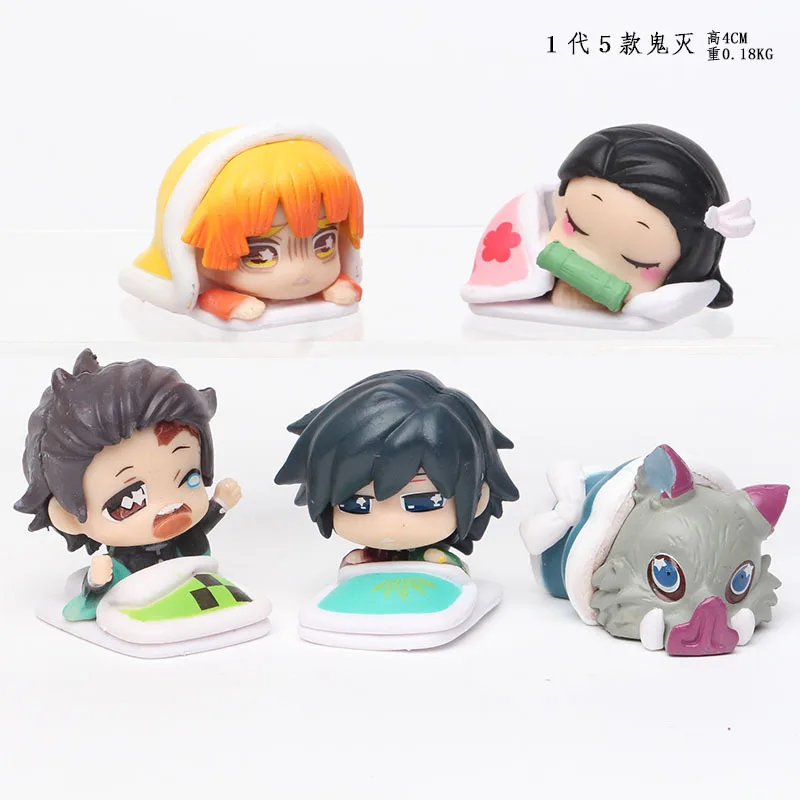 

5Pcs/Set Anime Demon Slaye Figure Kamado Tanjirou Nezuko Zenitsu Inosuke Cute Q Figural PVC Sleep Series Model Toys Gifts